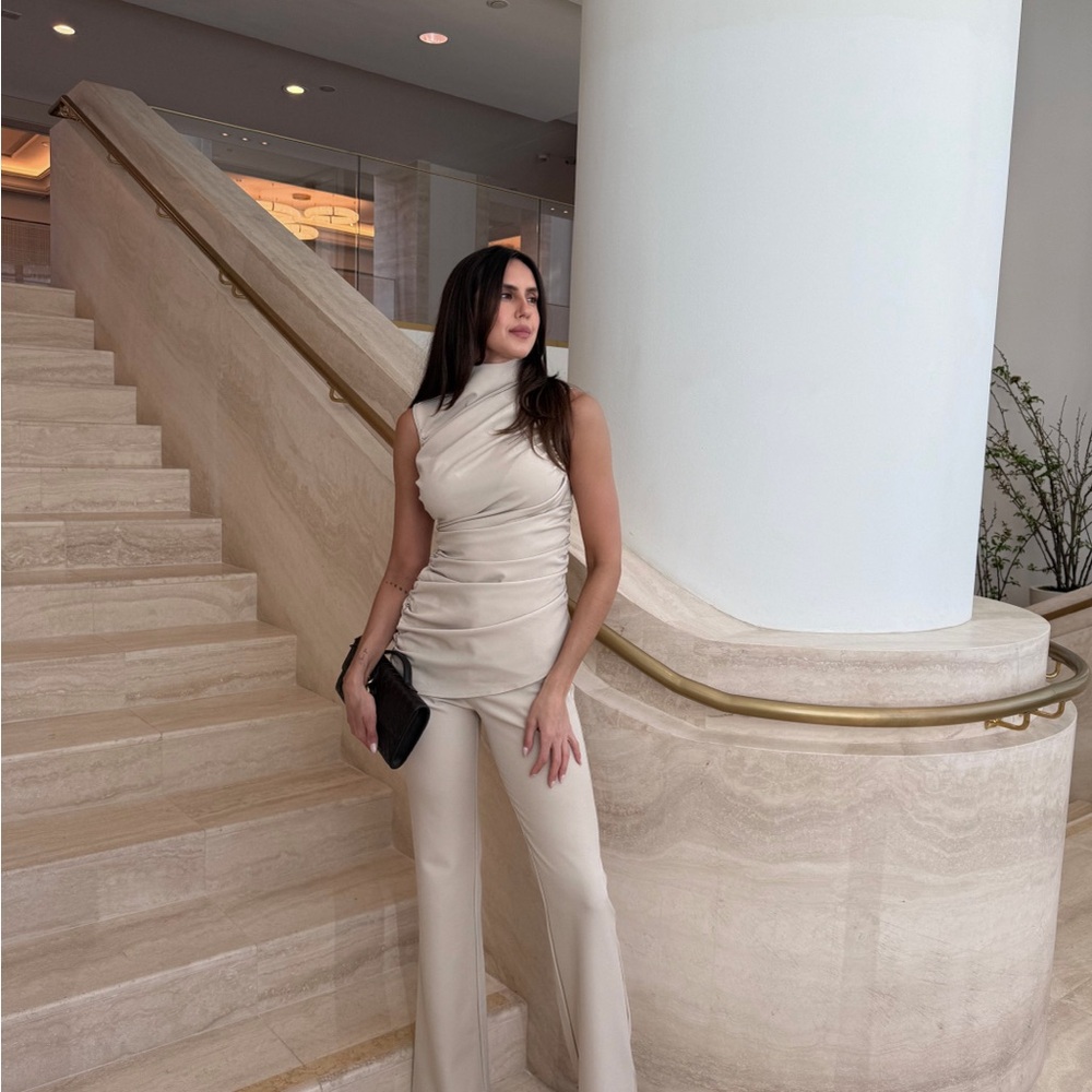 Cream high waisted tailored pants
